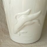 Porcelain vase thick white decor in relief duck flight