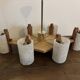 Vintage Scandinavian chandelier 6 lights – Wood and frosted Perspex – 1960s/70s