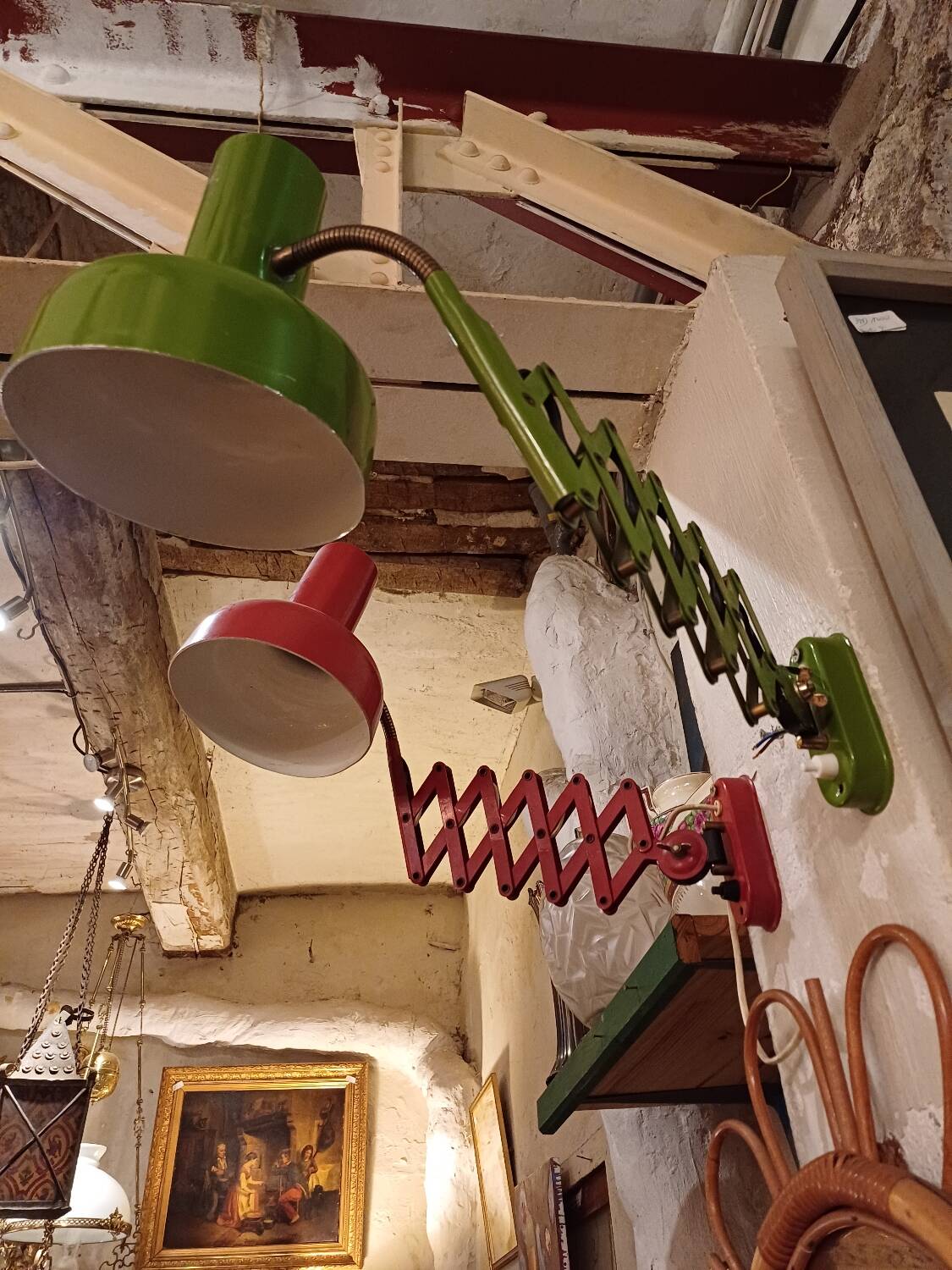 Pair of red and green Hala Zeist wall lights Dutch design 1960