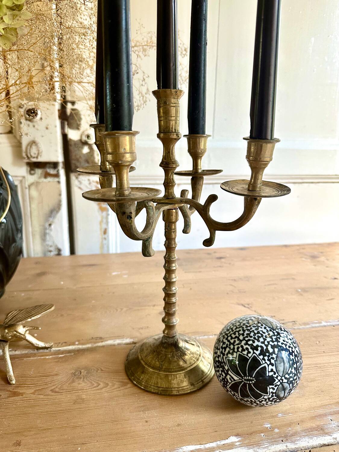Five-branched brass candlestick