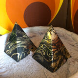 Marbled pyramids art deco bookends