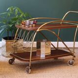 Vintage brass and teak rolling trolley – 1950s