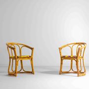Ensemble funky de cinq chaises en bambou des années 60