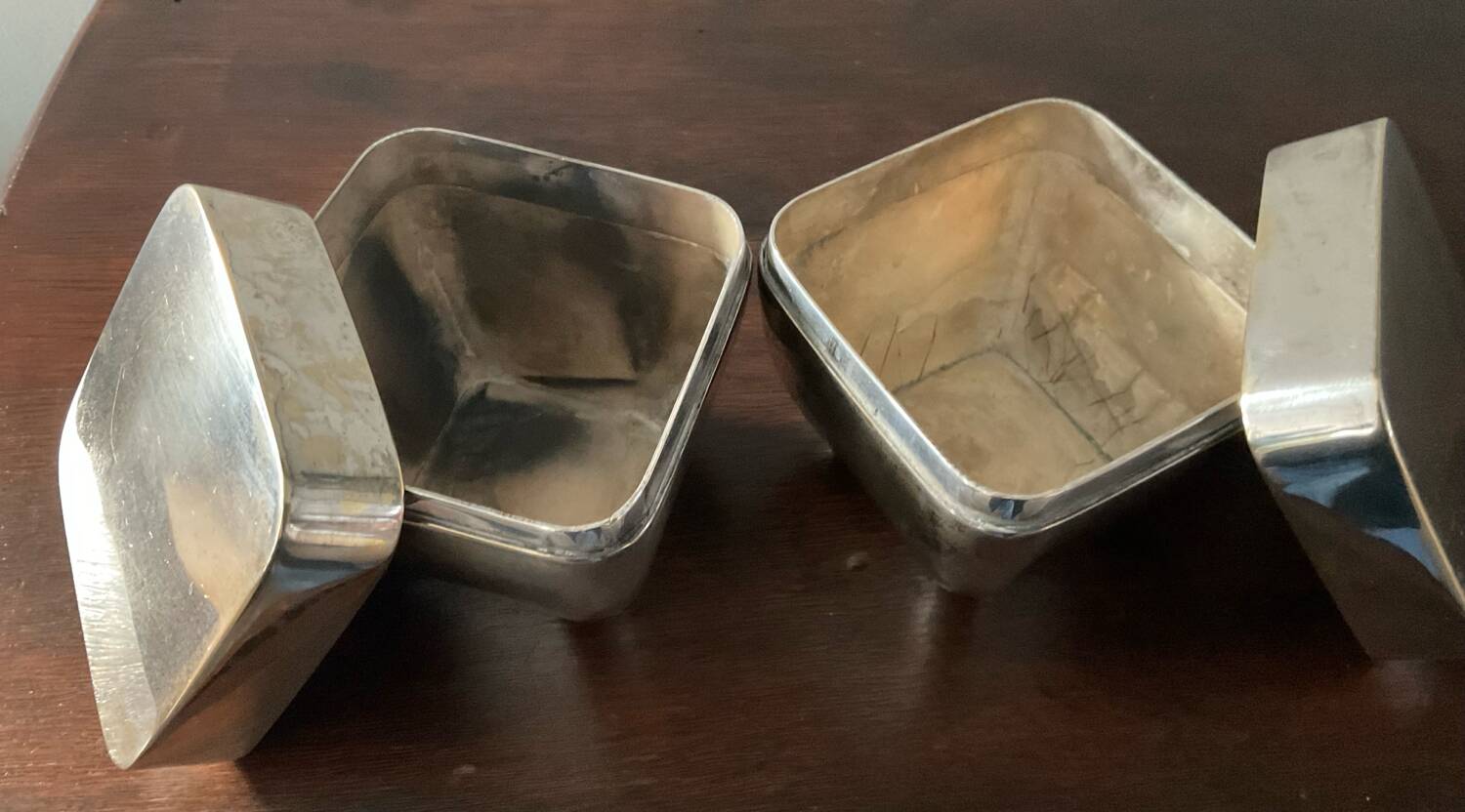Art Deco silver-plated jewellery box pair