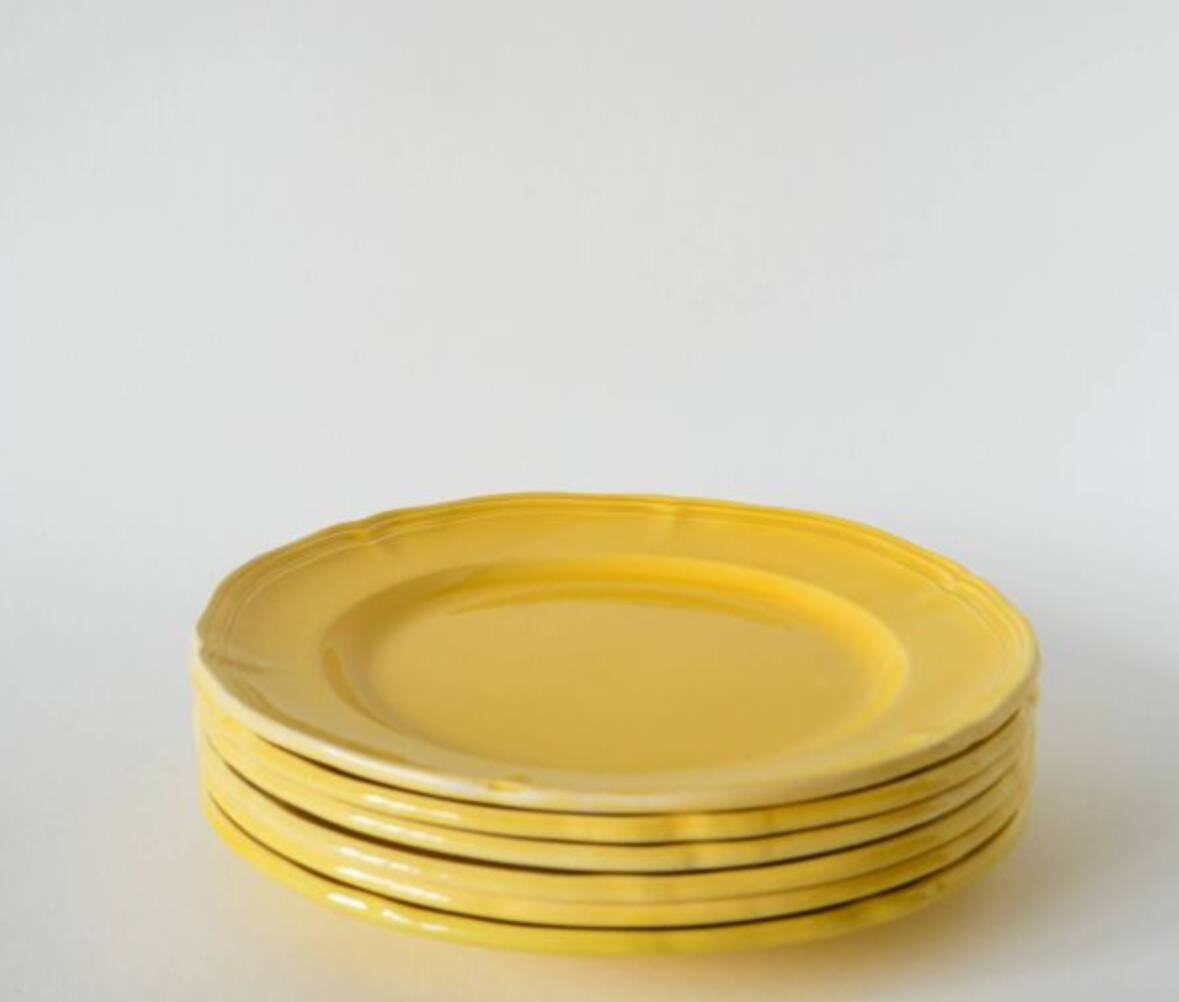 Set of 5 Badonviller chick yellow dinner plates 1960