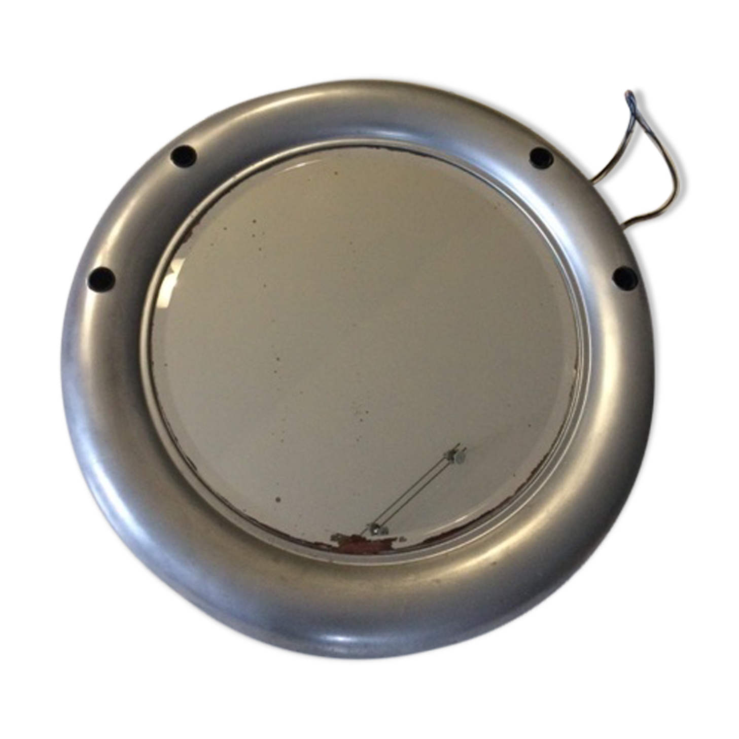 Vintage bright round bathroom mirror in metal