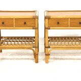 Set of 2 rattan bedside tables, DUX, Sweden, 1960