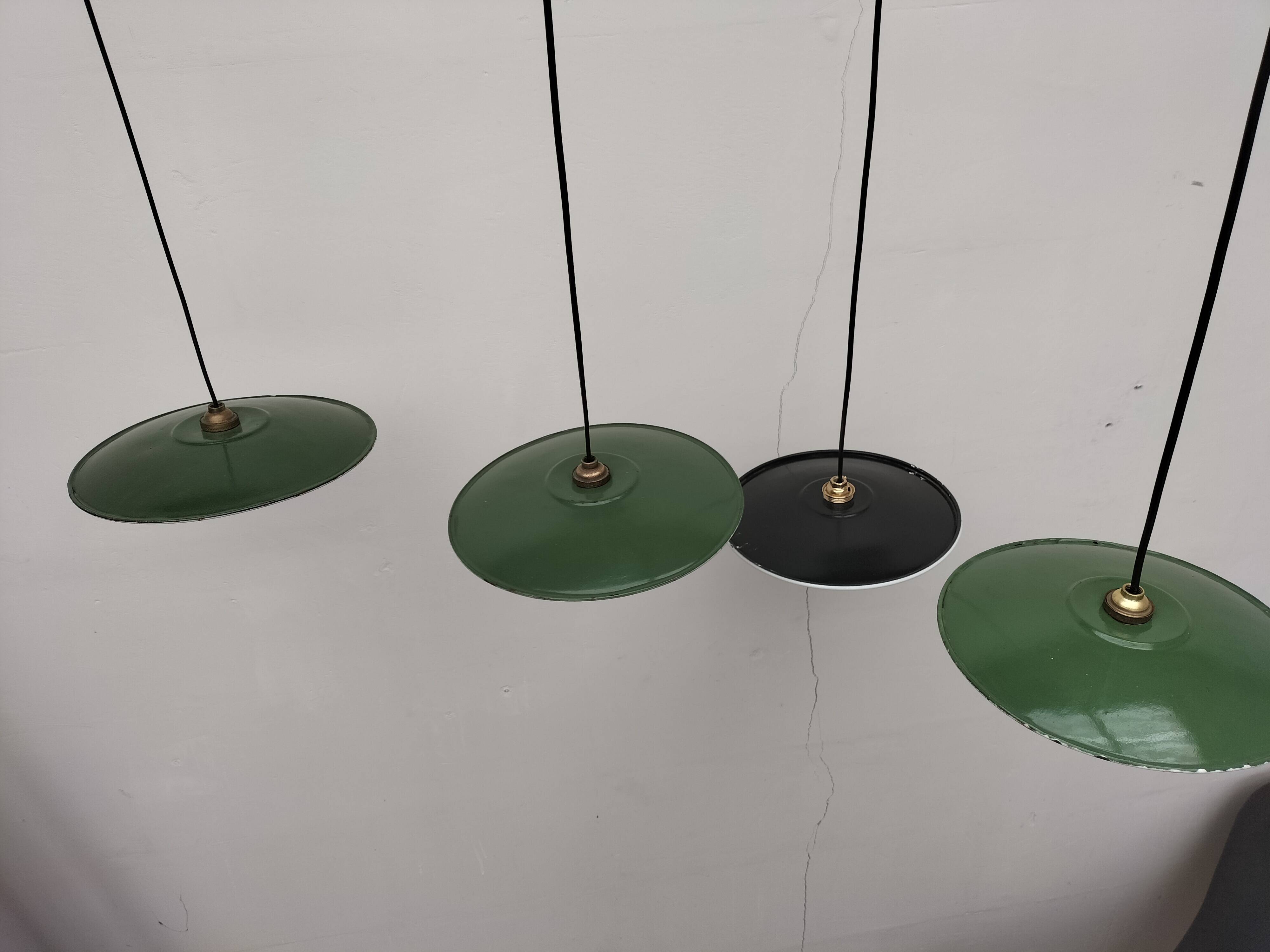 Enameled sheet metal pendant lights