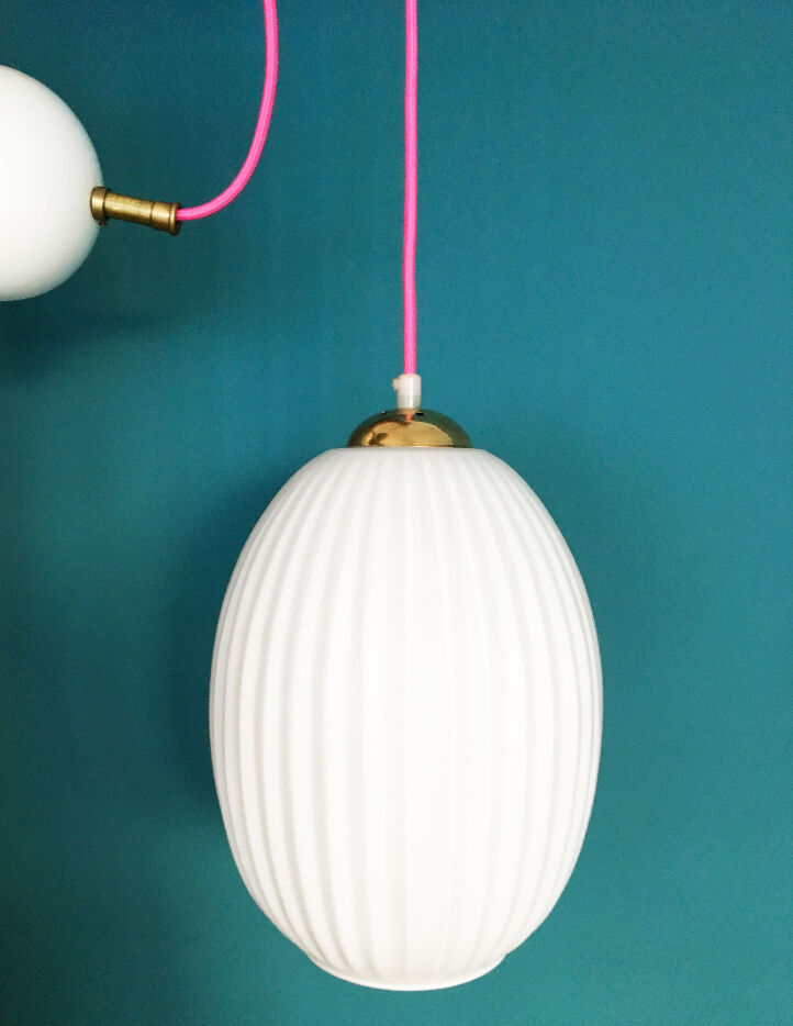 Hanging in opaline and teak Louis Kalff