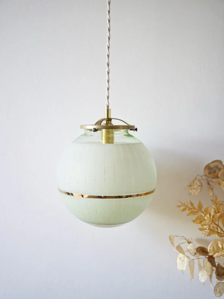 Suspension art déco en verre granité vert d’eau