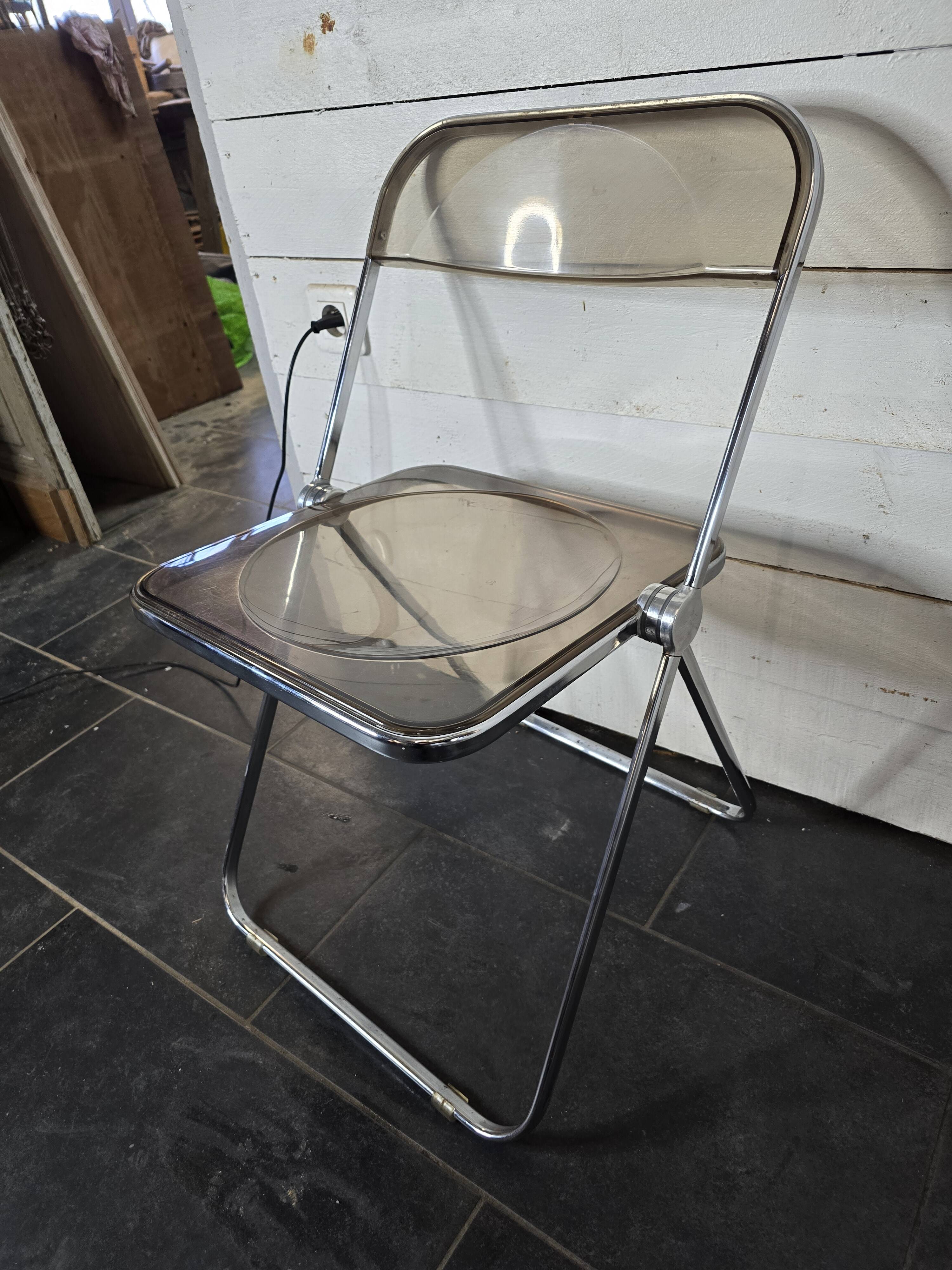 Folding office chair in smoked plexiglass by Giancarlo Piretti, Castelli edition