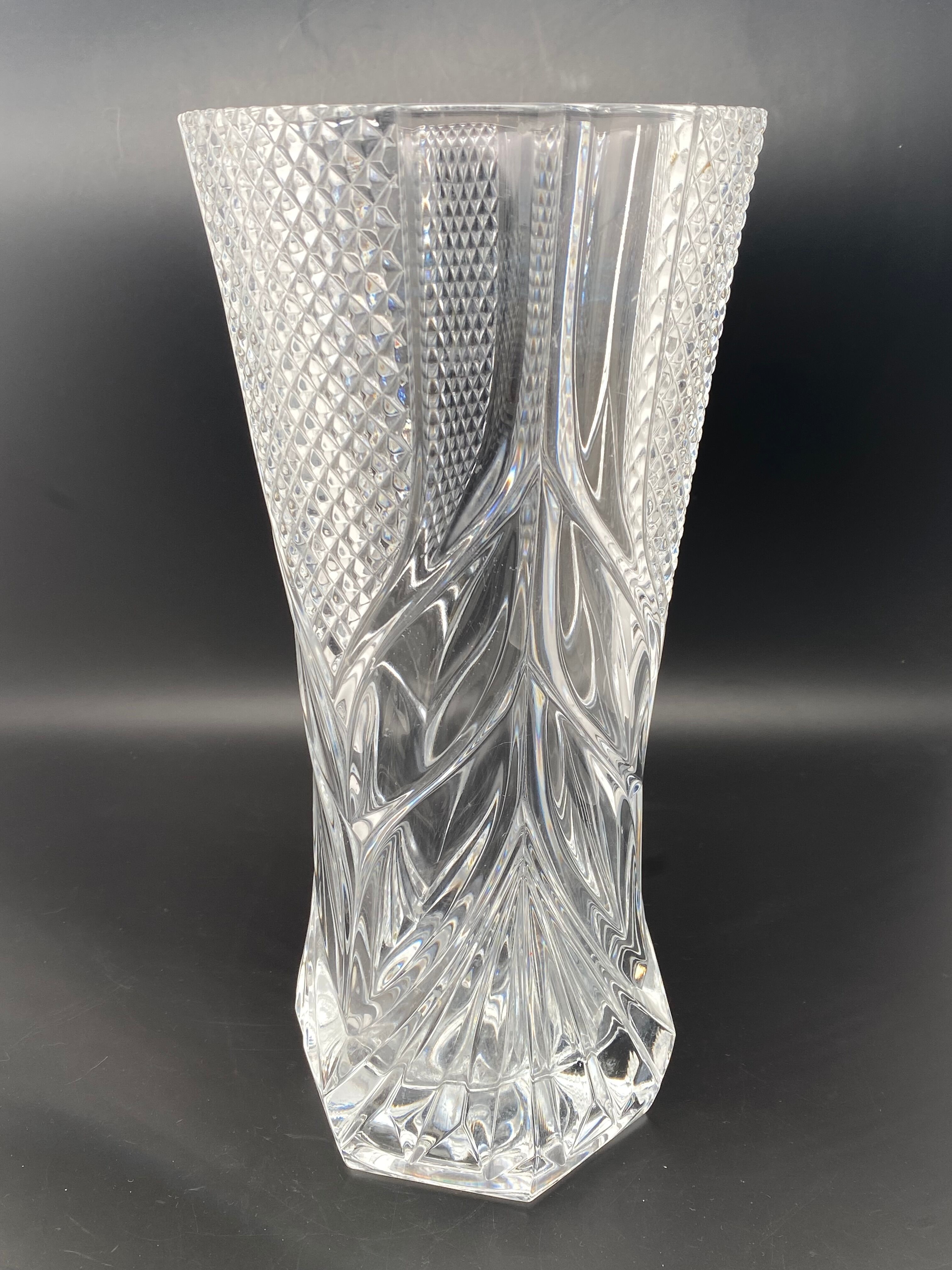 Large worked transparent glass vase