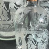 BOTTLES Engraved Glass and VINTAGE Wood