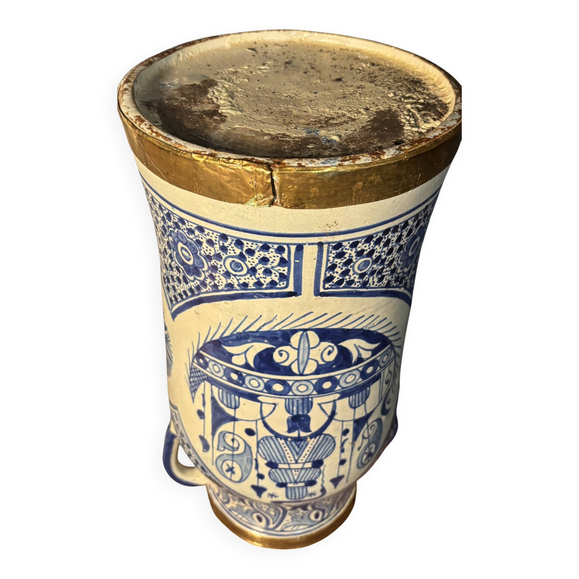 Vintage blue and white Chinese umbrella stand – 20th century H45cm