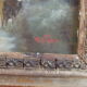 Painting on old panel framed and signed, cow and farmer