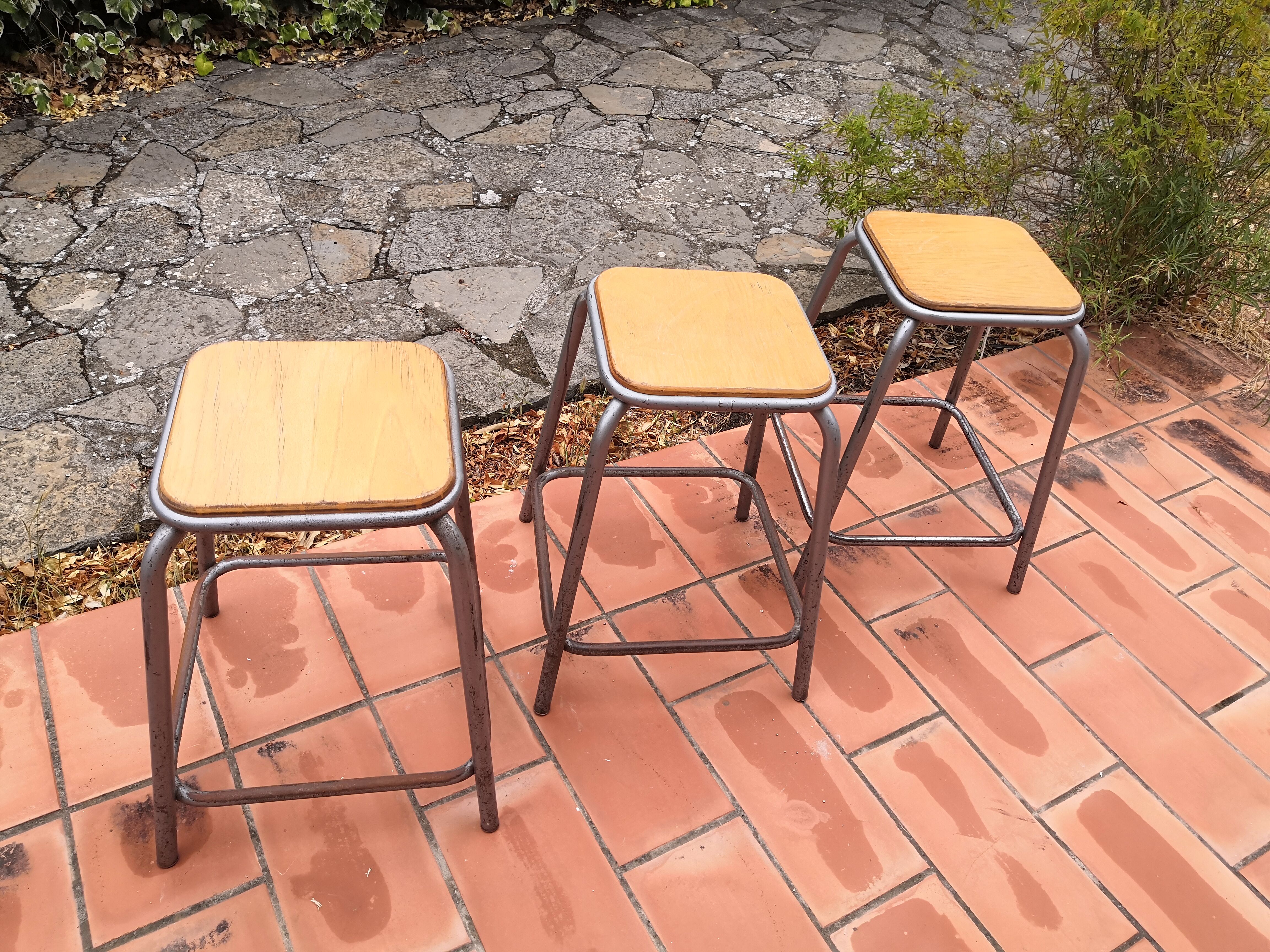 Industrial metal stools from the 60s set of 3