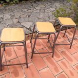 Industrial metal stools from the 60s set of 3