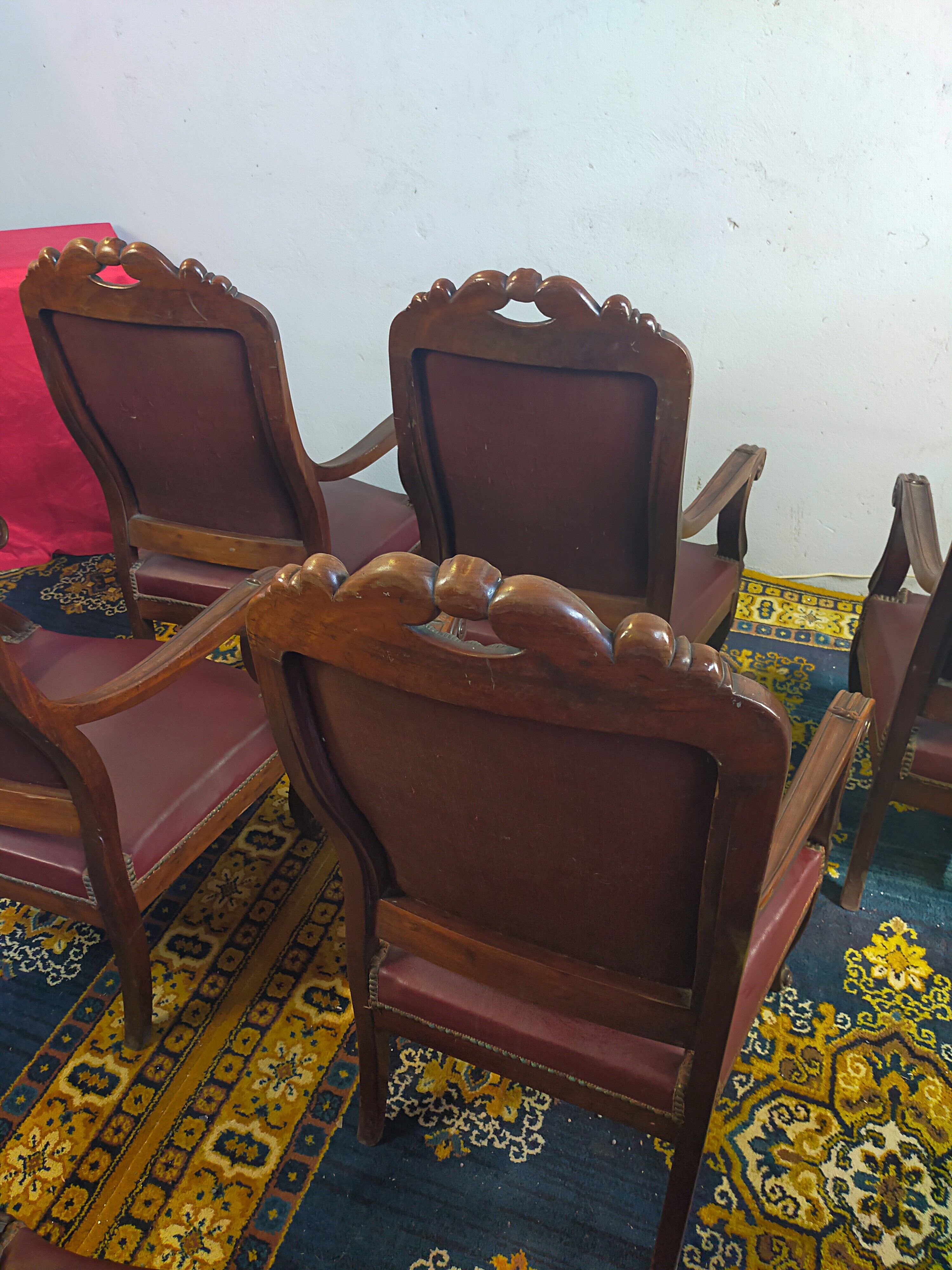 Series of 6 Louis XV armchairs in mahogany and leather