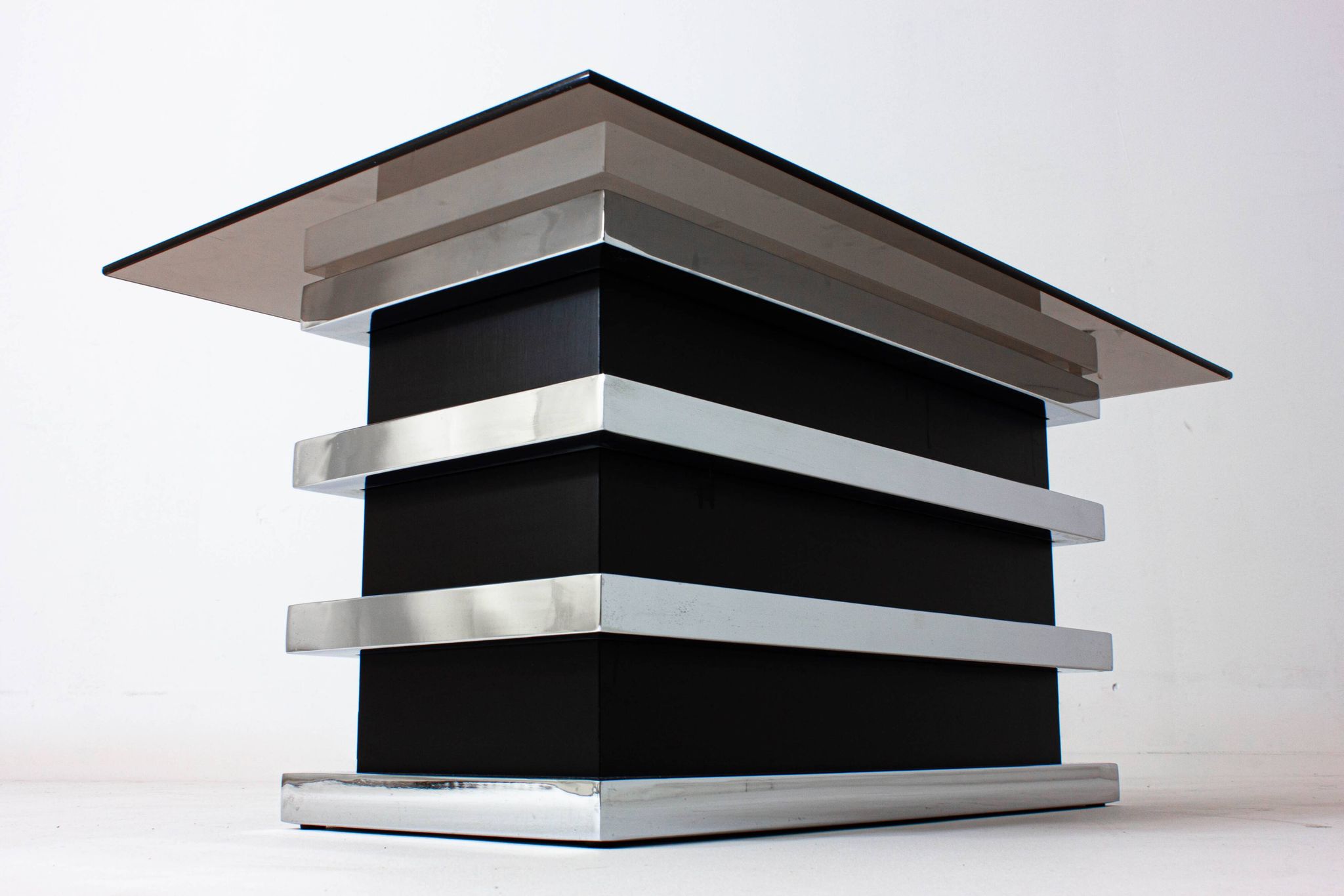 Table basse vintage noire et chromée par Belgo Chrom, 1970