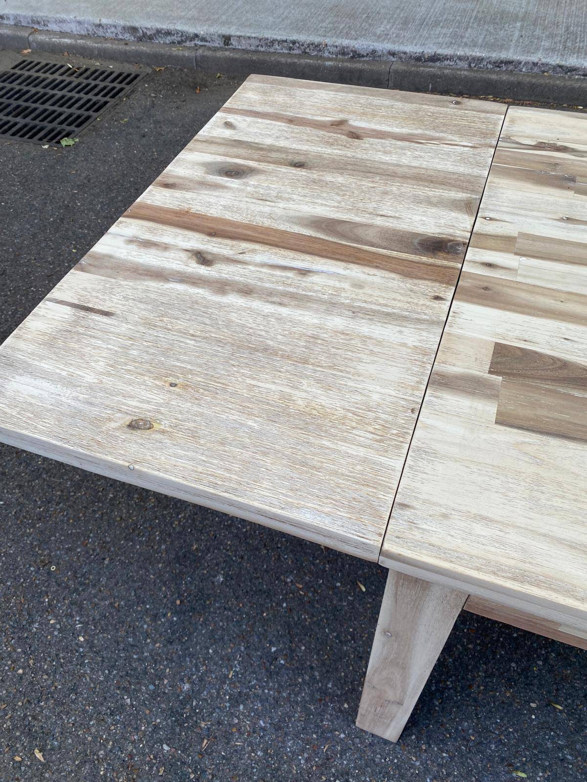 Large extendable Scandinavian dining table made of stripped solid acacia 160-26