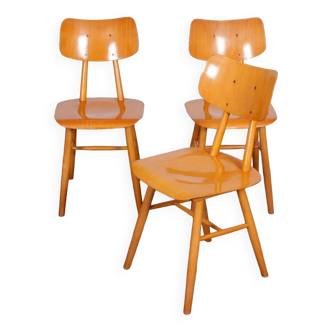 Suite of 3 wooden chairs produced by Ton, 1960