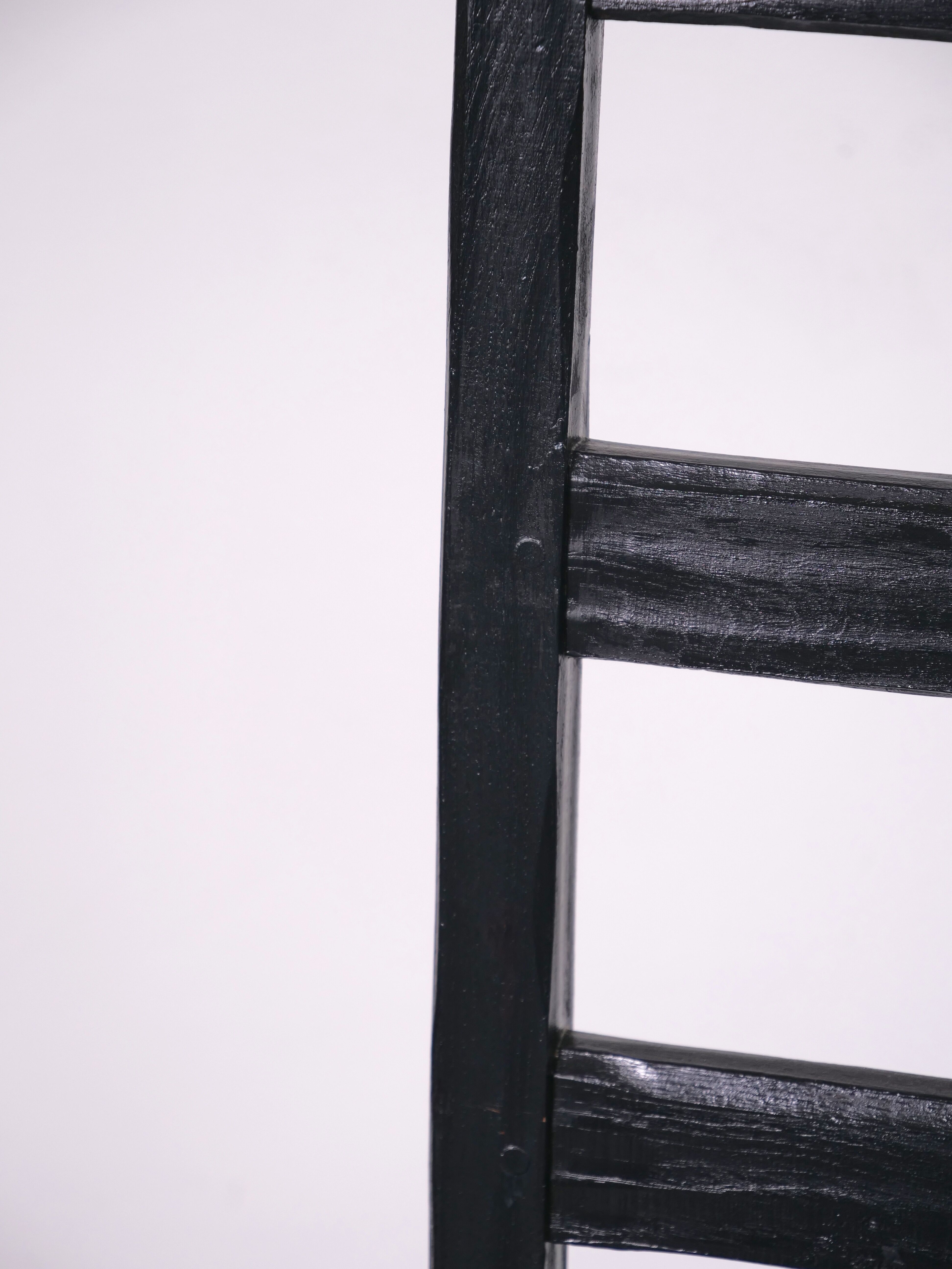 Set of 6 black brutalist chairs in solid oak