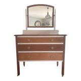 Commode ancienne française en merisier avec miroir – restaurée et peinte