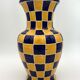 Vintage ceramic vase, blue and yellow checkerboards - 1950s-1960s