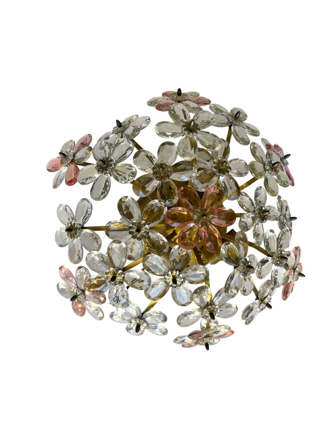 Plafonnier en verre de Murano à motif floral rose des années 1970