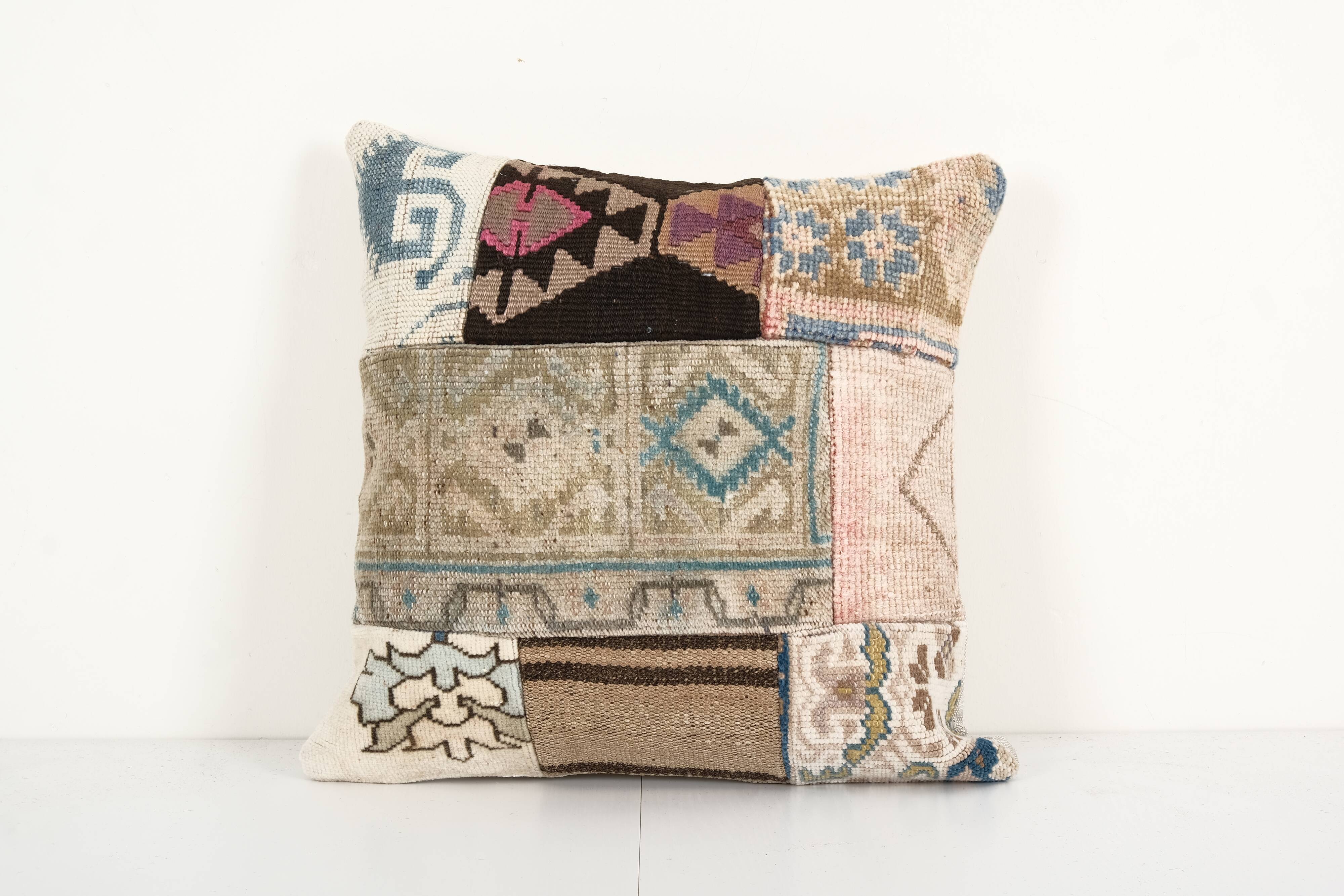 Vintage patchwork pillow case made from an anatolian cover, designer cushion 17'' x 18''