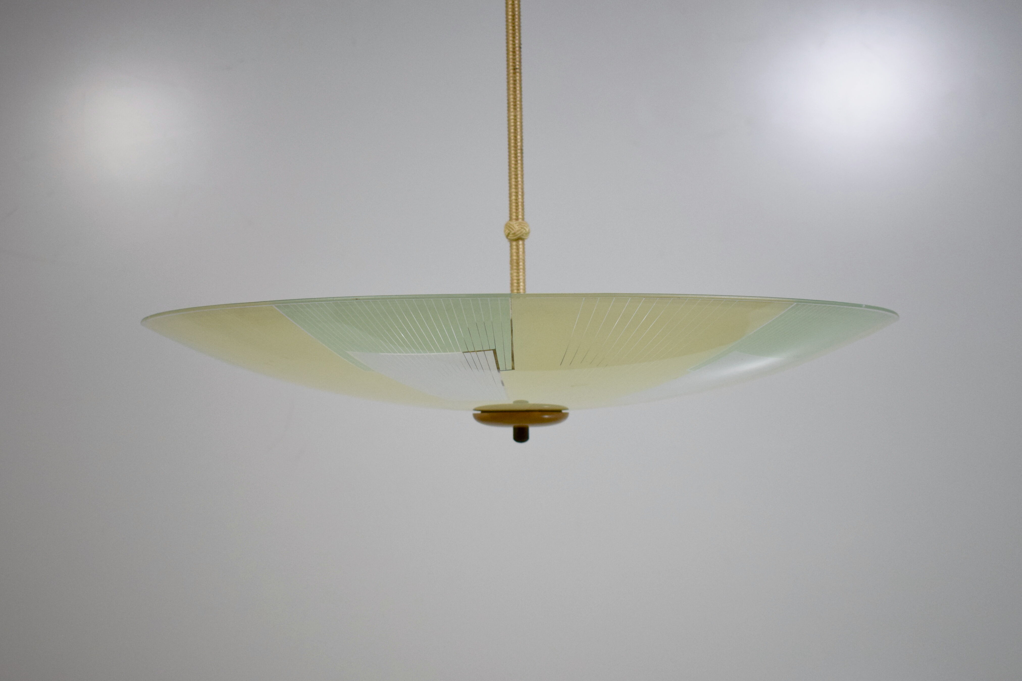 Vintage glass hanging lamp with colour patterns