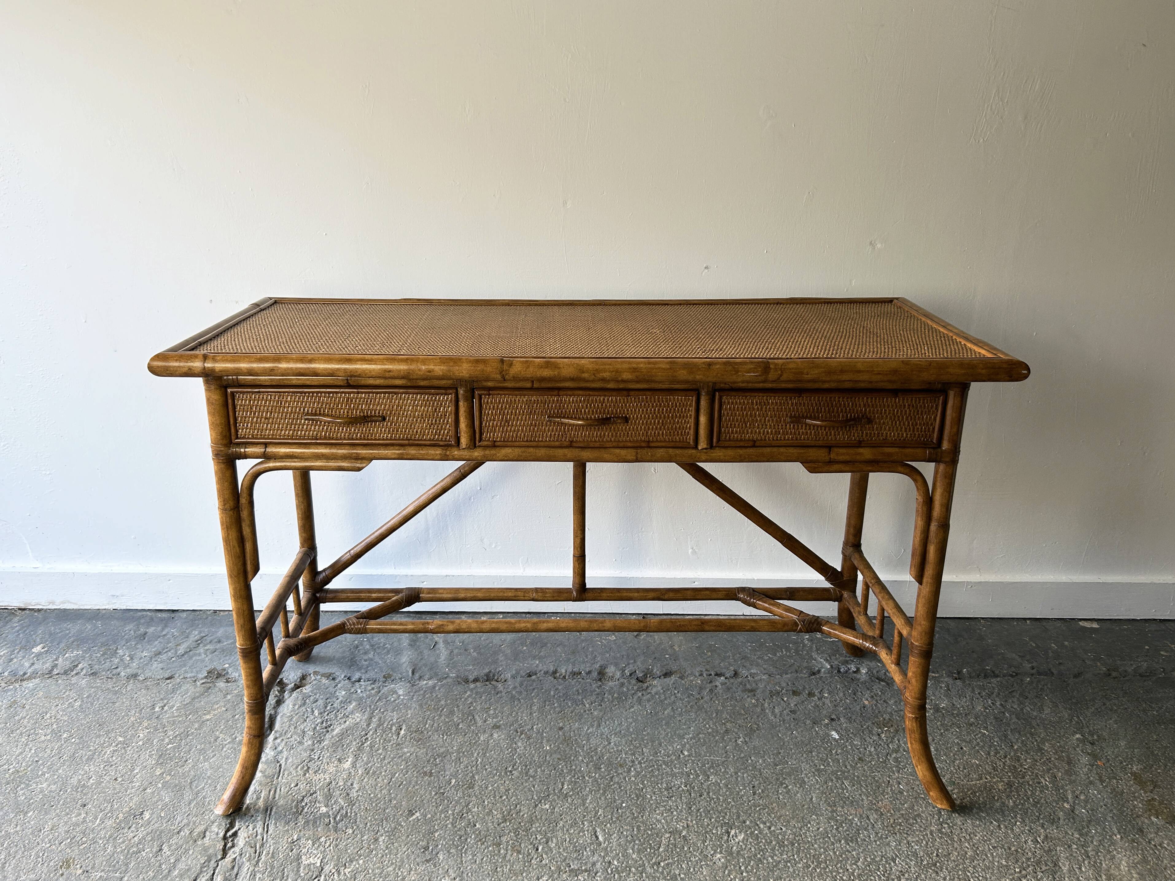 Vintage Mid-century bamboo rattan console table / writing table / desk