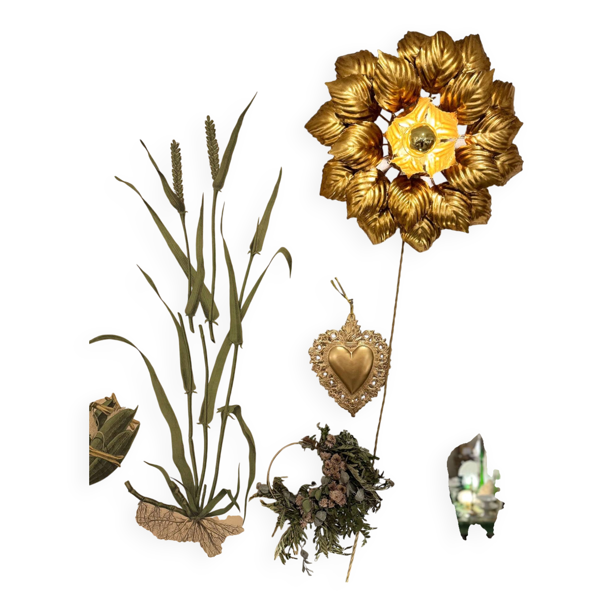 Large gold leaf flower applique