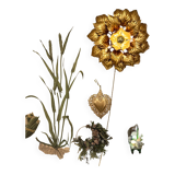 Applique fleur en métal doré à la feuille