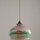 French Art Deco Pink & Cream Pendant Light with House and Tree Design