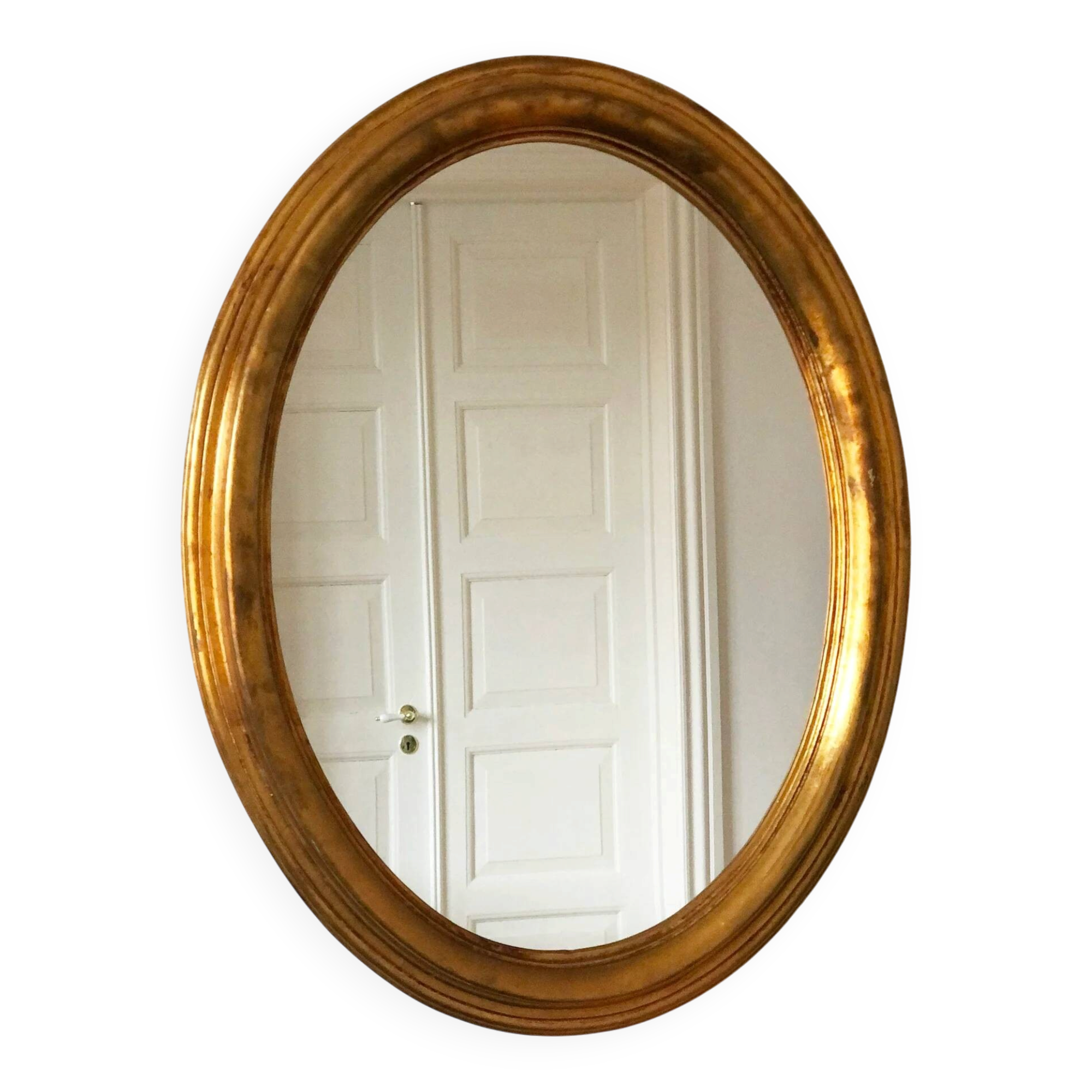 Vintage oval giltwood mirror – Hollywood Regency, Belgium, 1970s