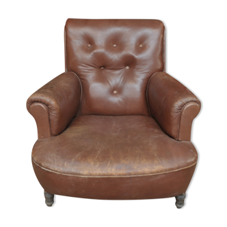 Old Leather Armchair 1900 oak structure