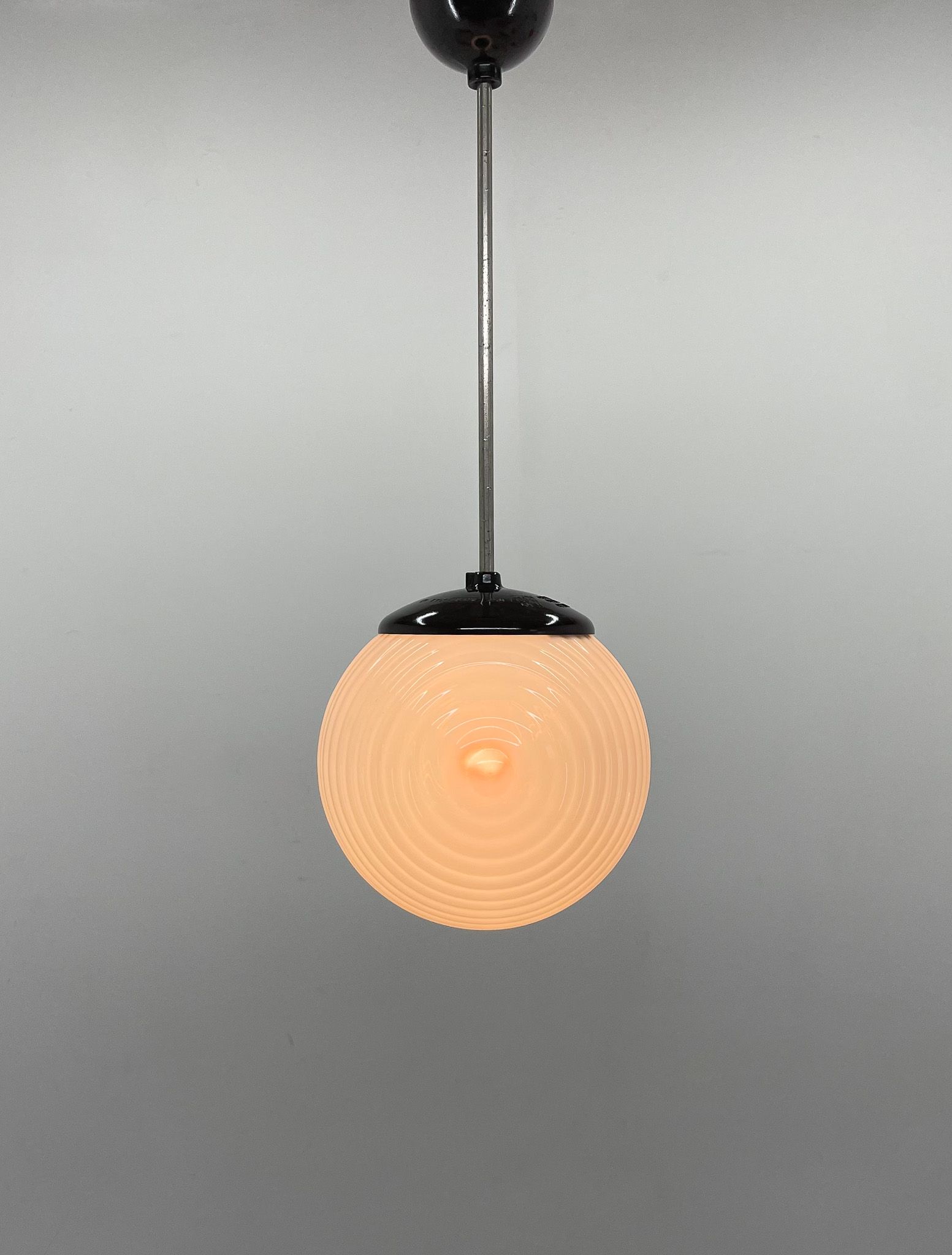 Mid Century Milk Glass & Bakelite Pendant, 1950's