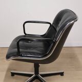 Fauteuil de bureau Charles Pollock édition Knoll en cuir, 1970