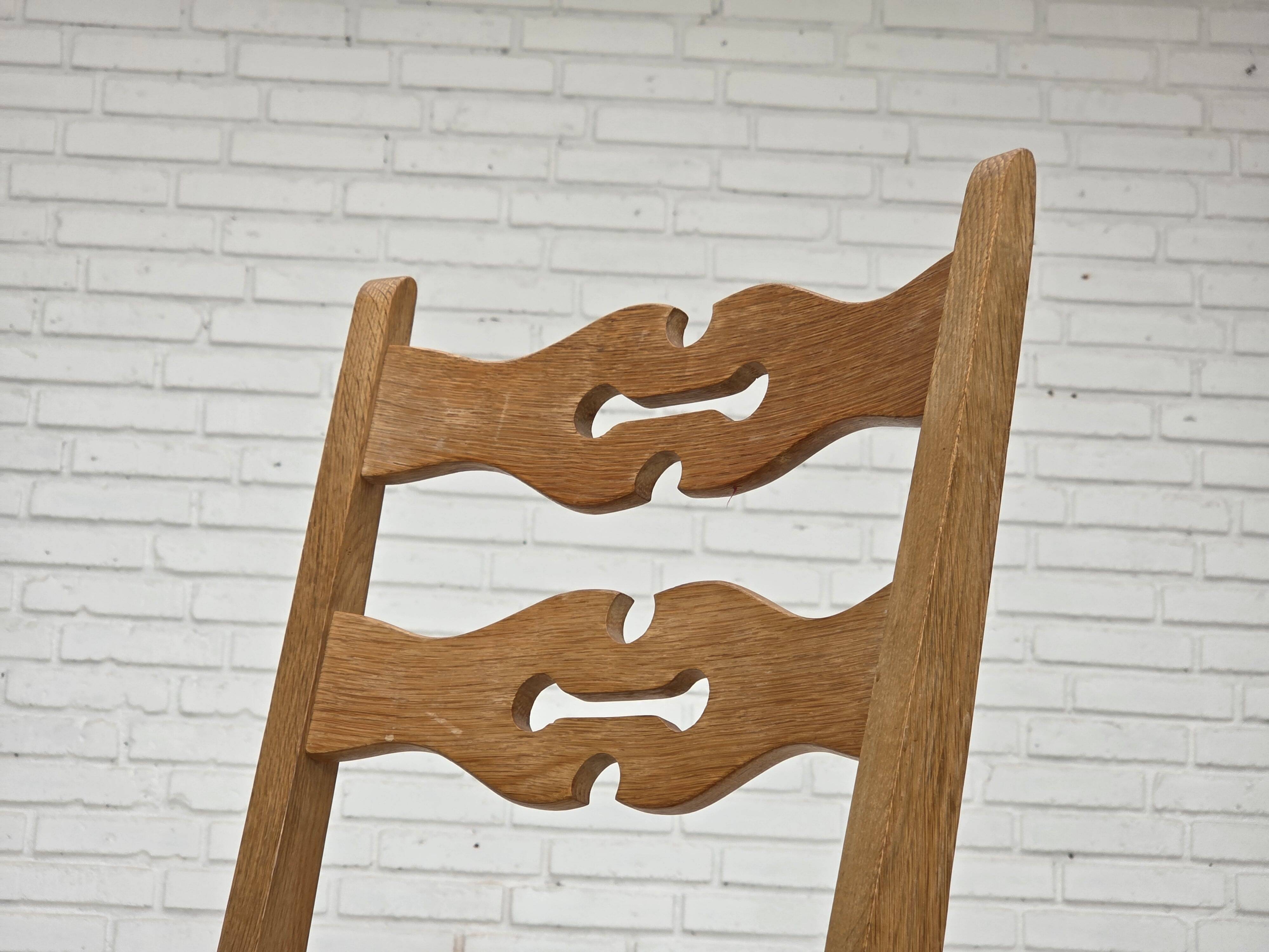 1970s, set of 2 Danish dining chairs, furniture wool, solid oak wood.