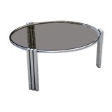 Coffee table design of the 70s smoked glass base chrome Diameter 84cm