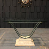 Iron and glass console, antique patina
