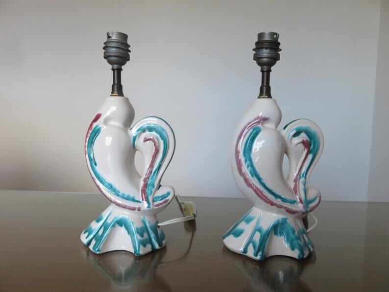 Pair of zoomorphic ceramic lamp feet 60s