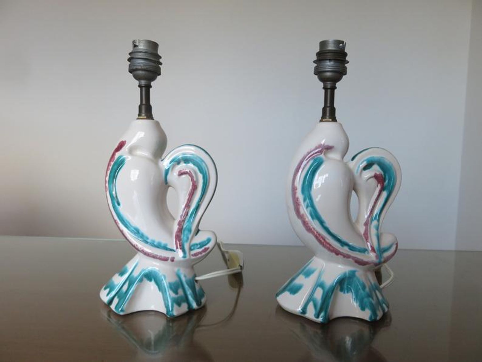 Pair of zoomorphic ceramic lamp feet 60s