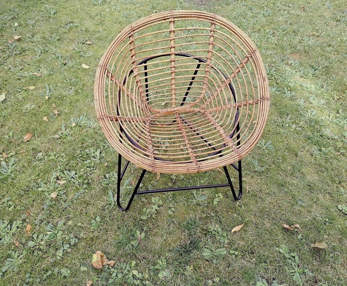 Pair of mid century bamboo and iron pod chairs, 1960s