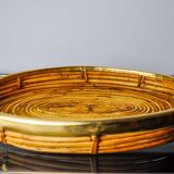 Rattan and brass tray, Italy, 1970