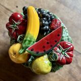 Vintage barbotine dish with fruit decorations