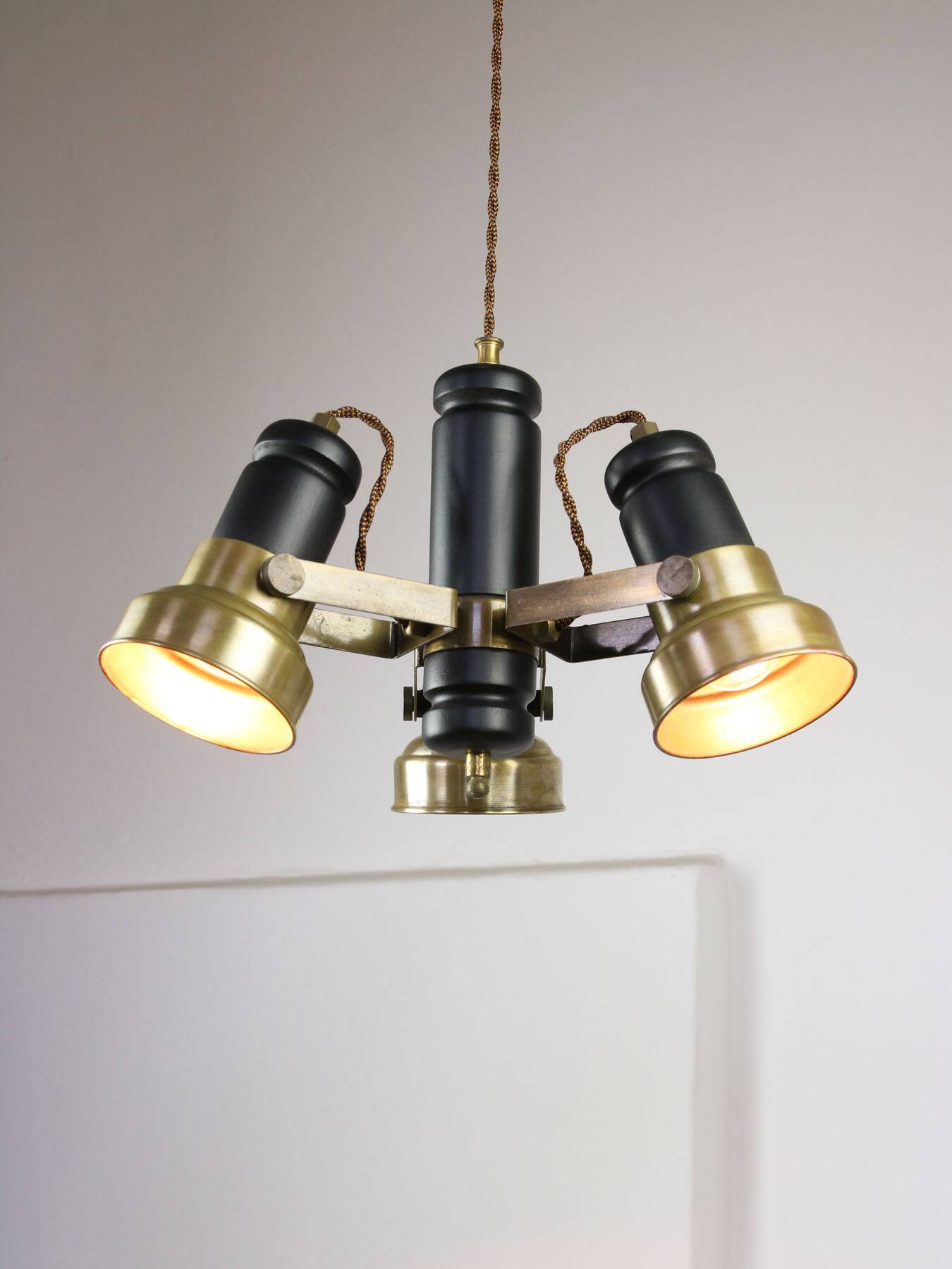 Vintage Italian Brass Reflector Chandelier, 70s