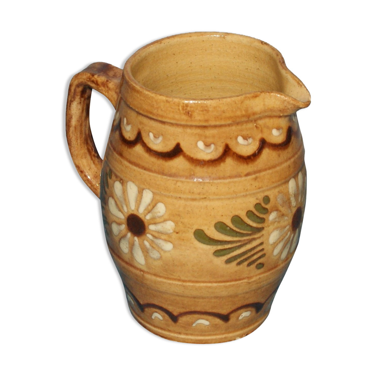 Glazed terracotta pitcher decorated with friezes and flowers