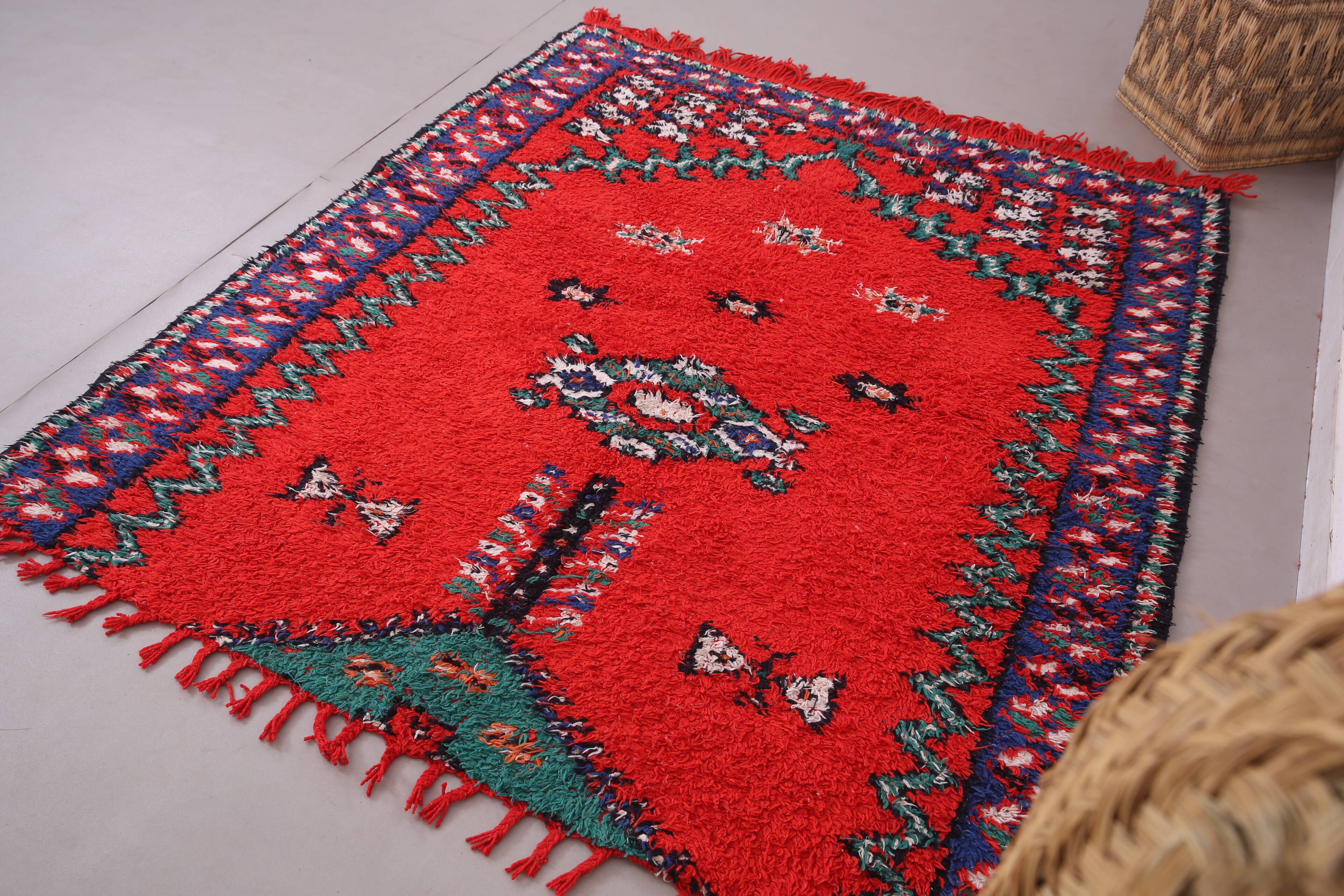 Red Vintage Moroccan Rug 167 x 190 cm - Berber Wool Rug - Handmade Rug Boho